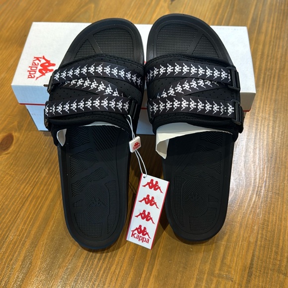 Kappa Authentic Luria 1 Black White Logo Slides Size 46 / 12 Mens US NWT - Picture 1 of 6